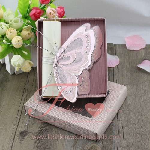 T192s Pink Butterfly Scroll Wedding Invitations